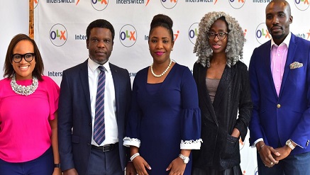 (L-r): Uche Nwagboso, PR & Communications Lead, OLX; Paul Ohakim, group head retail & chains, Interswitch; Mayokun Fadeyibi, senior manager, Business Development, OLX; Fife Aiyesimoju, marketing manager, OLX and Tomi Ogunlesi, corporate brand manager, Interswitch during the OLX Interswitch Partnership Announcement.